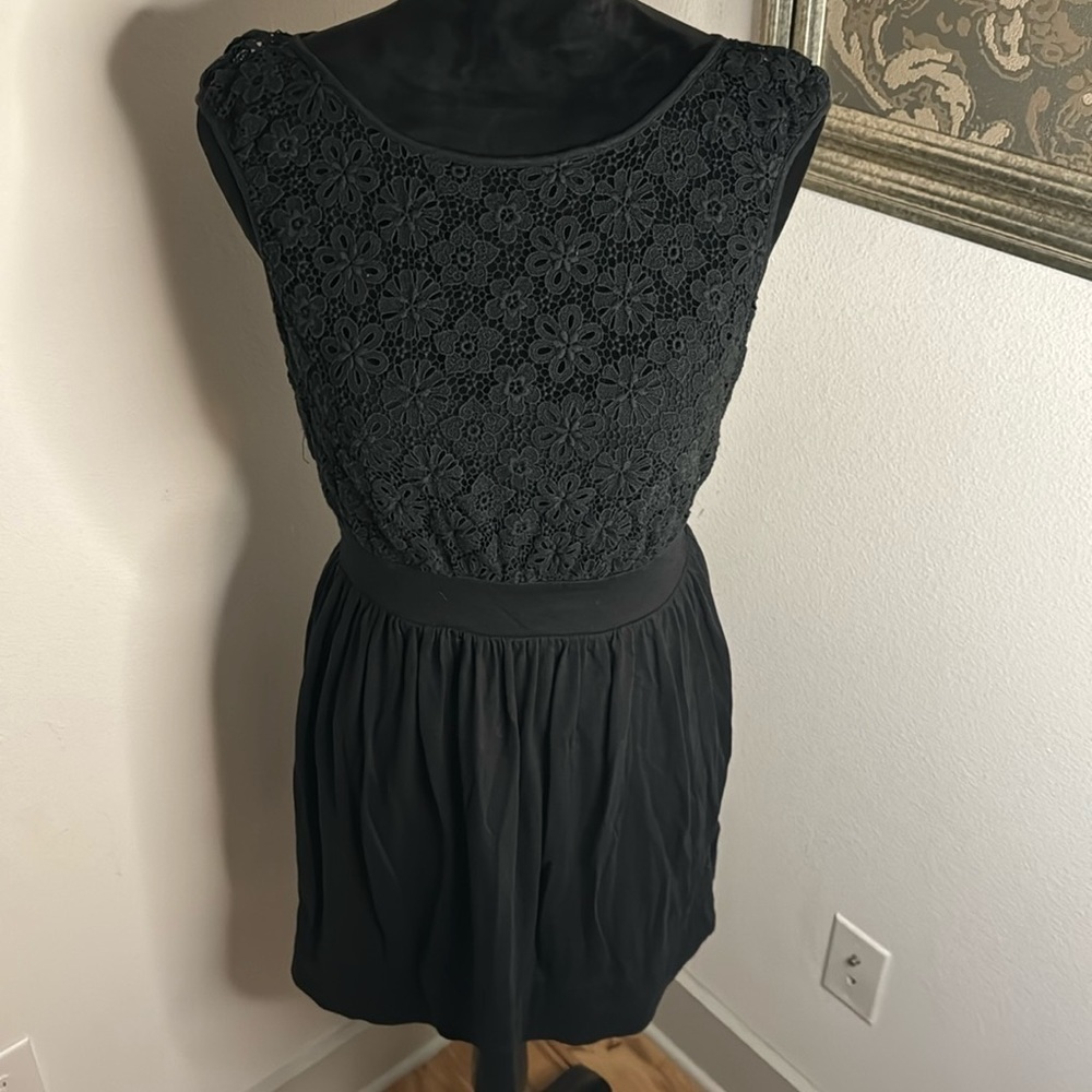 Juicy Couture black floral lace crochet overlay sleeveless cotton blend dress S‎